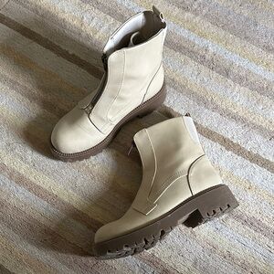 Cream Zip Up Combat Boots